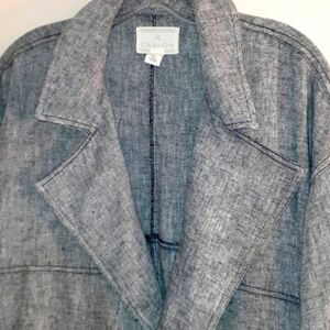 LINEN Jacket TOP Jacket Belted Navy White Loose Fit Size Medium P